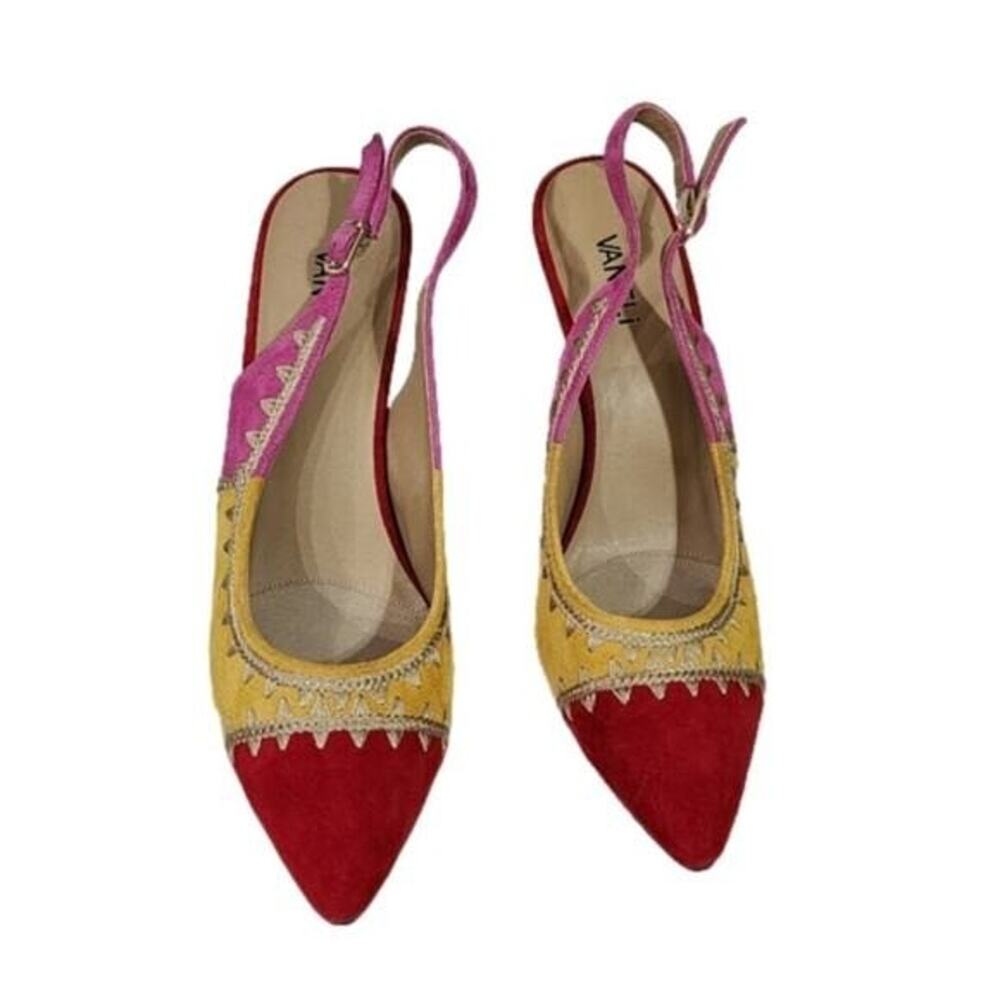 Vaneli Slingback Pointed Toe Heels Suede Leather Red Yellow Pink 11 nARROW